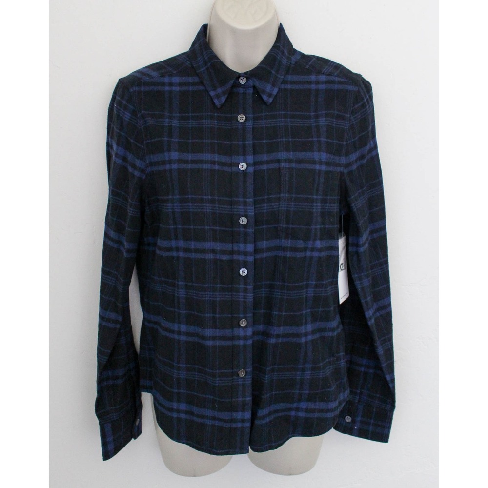 Equipment x Kate Moss Shirt Womens Small Blue Plaid Cotton Flannel Button Up